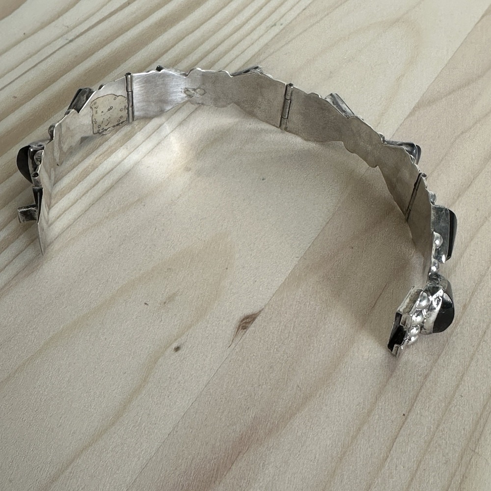 VTG Taxco Link Bracelet Size 6.5 Sheen Obsidian Signed 925 Sterling Mexico 26.1g - Picture 10 of 12